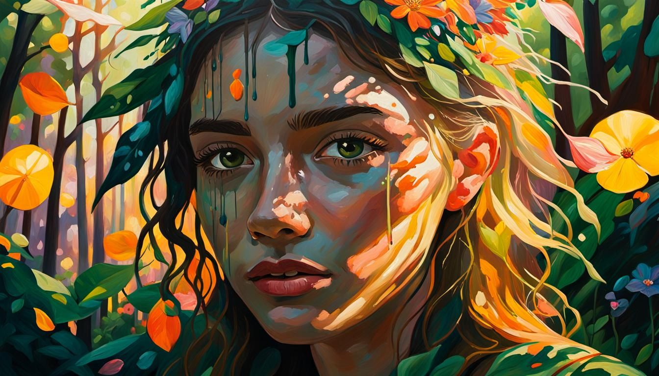 Woman in Forest: Acrylic Impressionist Painting