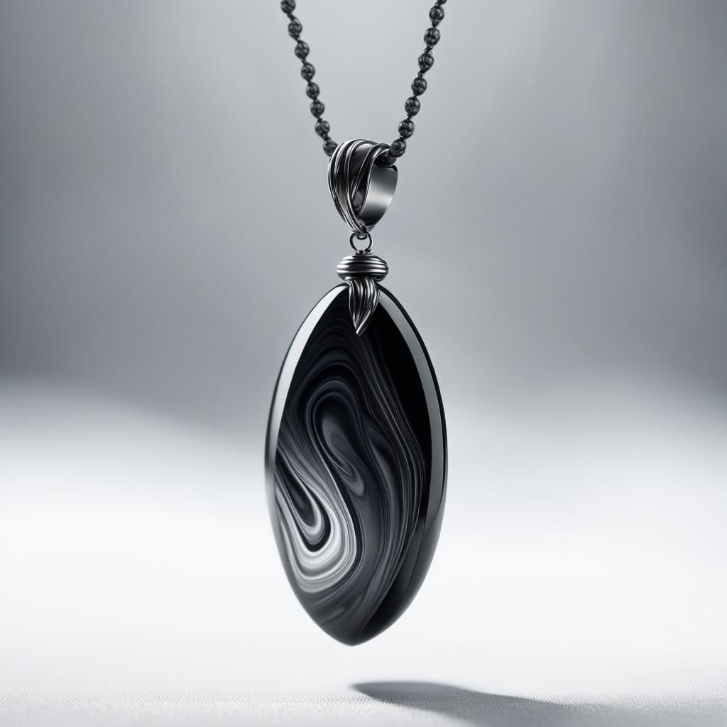 Obsidian Necklace on White: Macro Digital Art