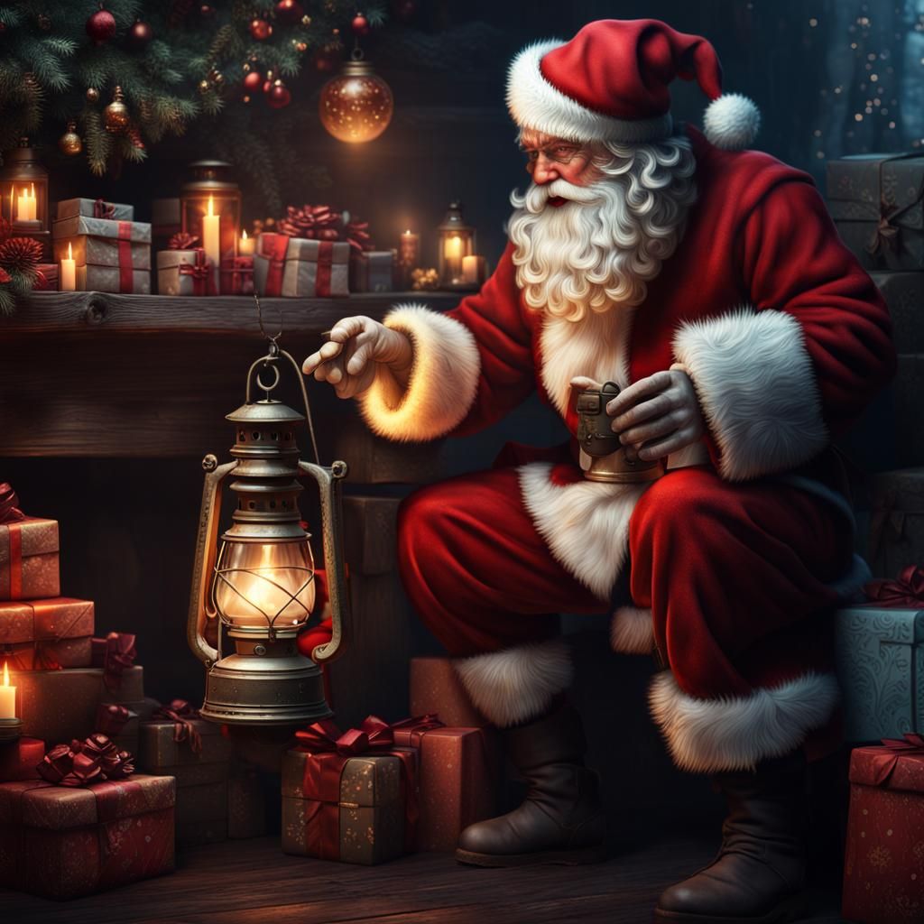 Santa Claus with Lantern: Detailed Matte Painting