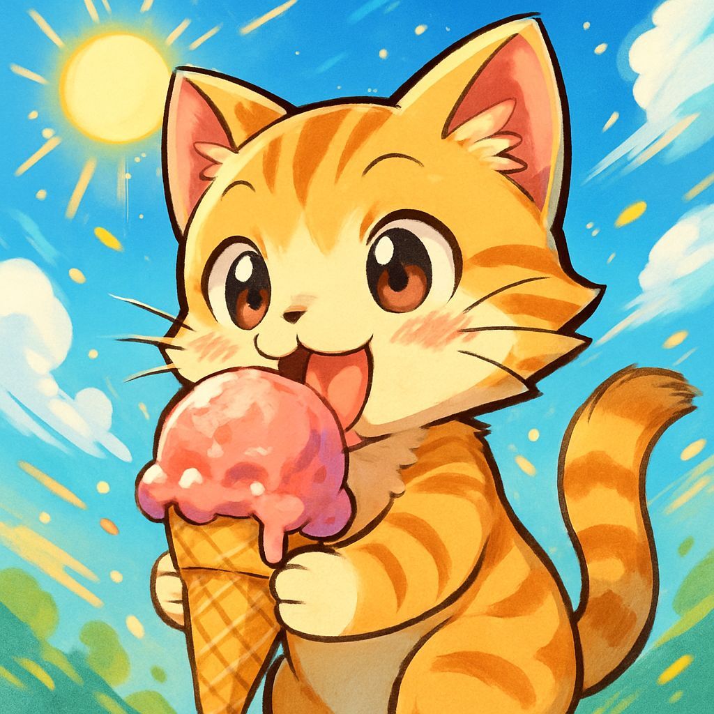 Action Anime Kitten Devours Ice Cream