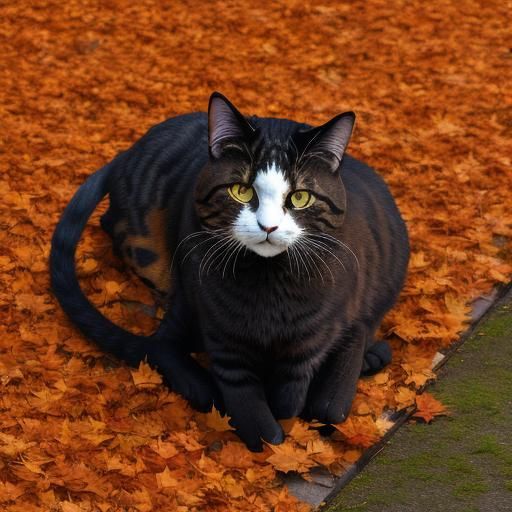 Autumn Leaves Form Adorable Cat Sculpture