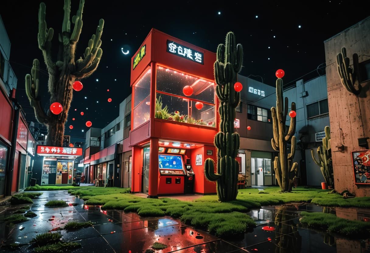 Eerie Japanese Arcade Dreamscape at Night