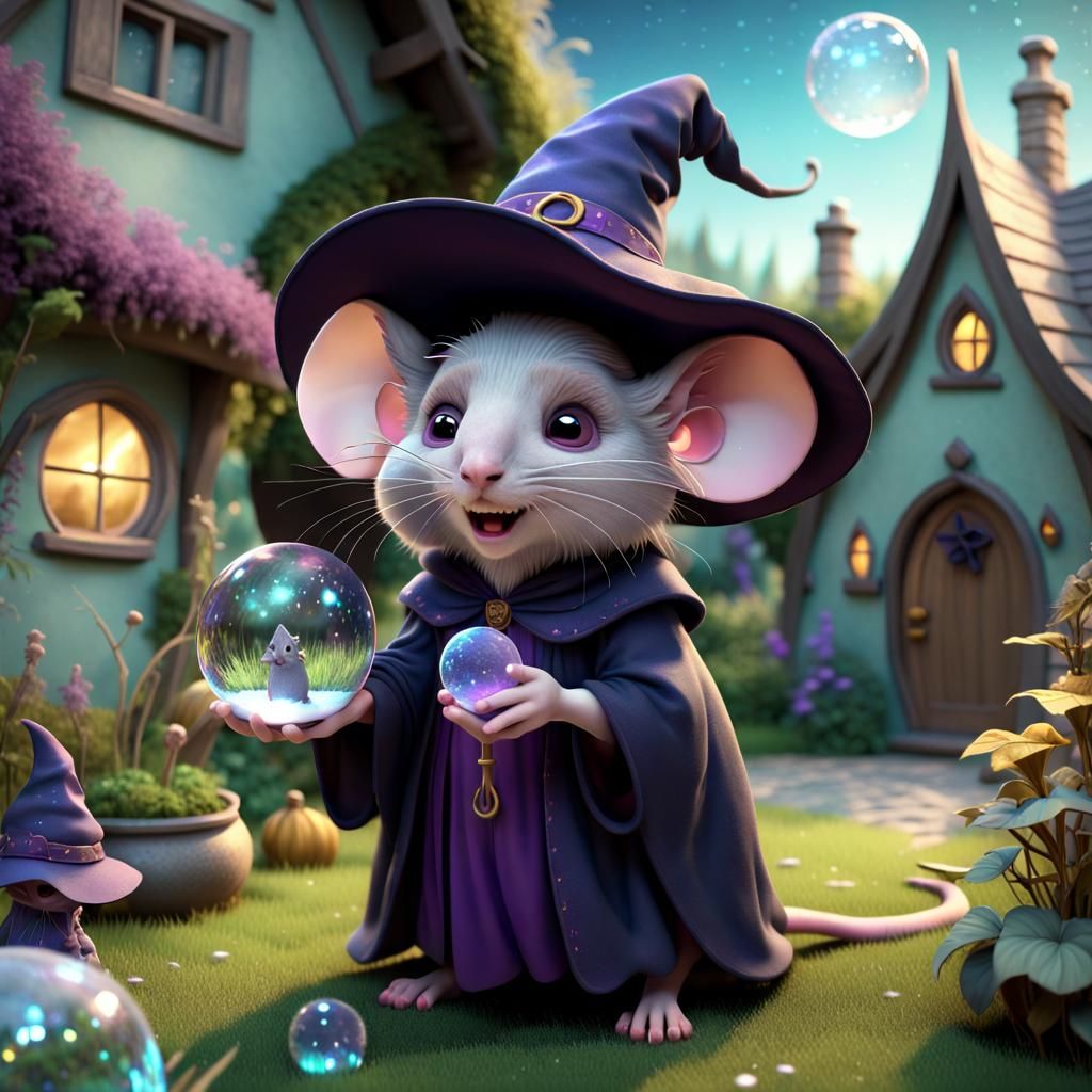 Whimsical Witch and Wizard Mice with Crystal Ball