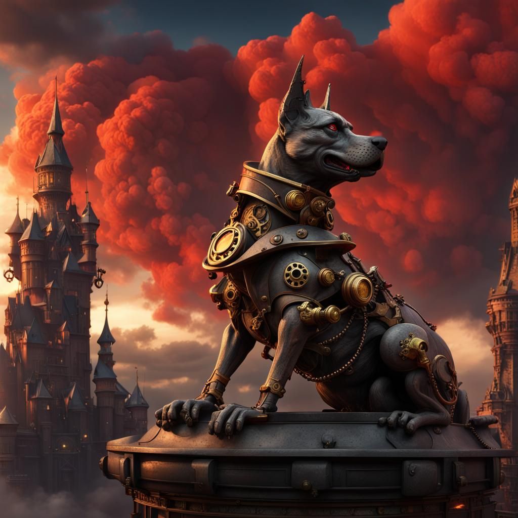 "Steampunk gargoyle dog"