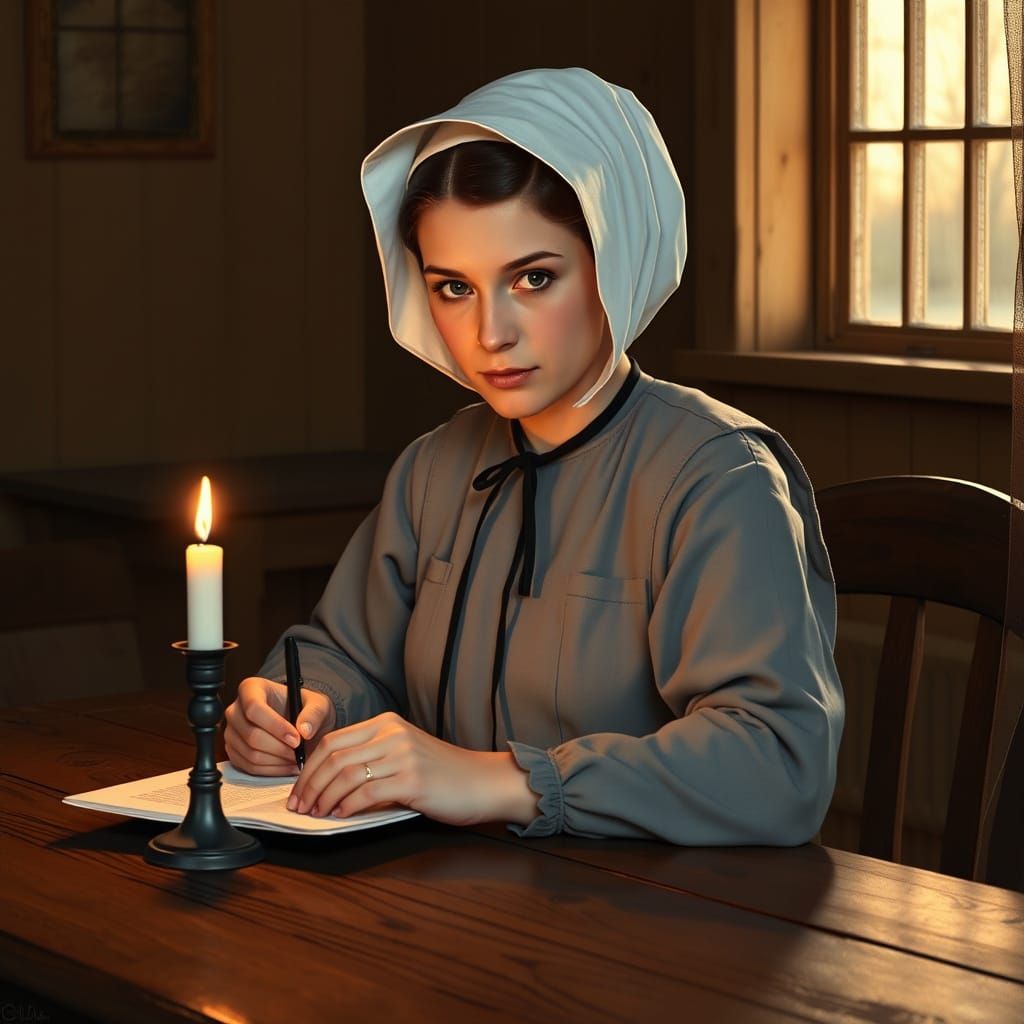 Amish Woman in Intimate Domestic Scene, Inspired by Vermeer ...