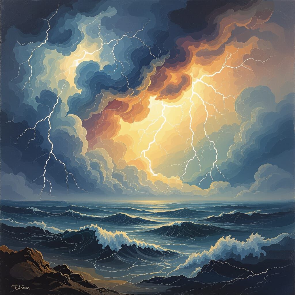Dreamlike Stormy Landscape in Surrealist Style