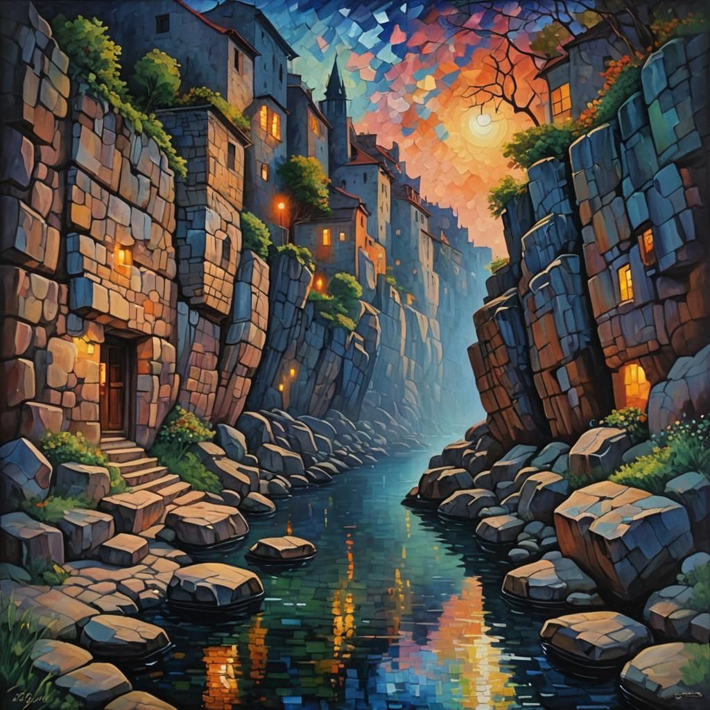 Neo-Impressionist Summer Night in Expressionist Style