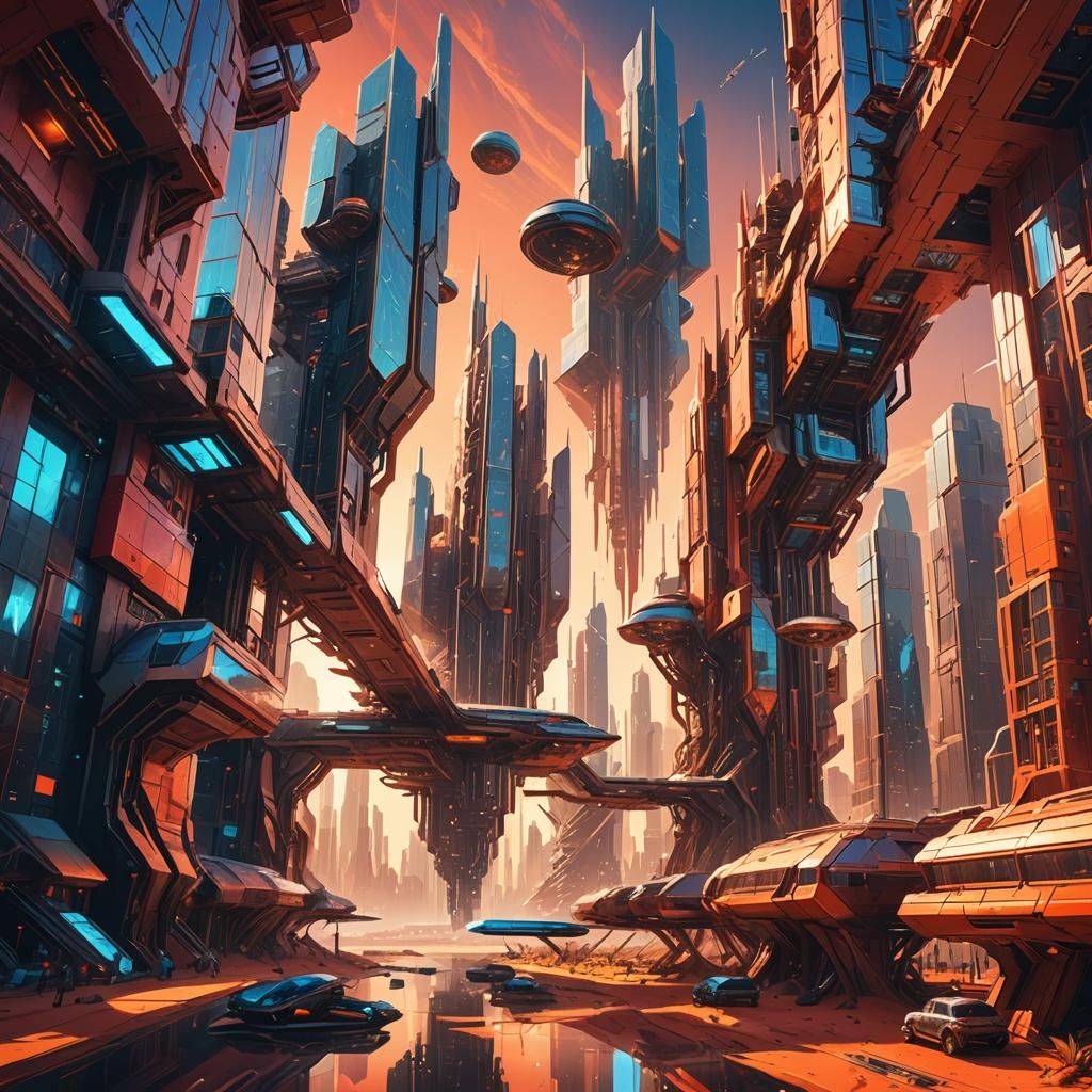Geometric Martian Skyscrapers in Sci-Fi Concept Art