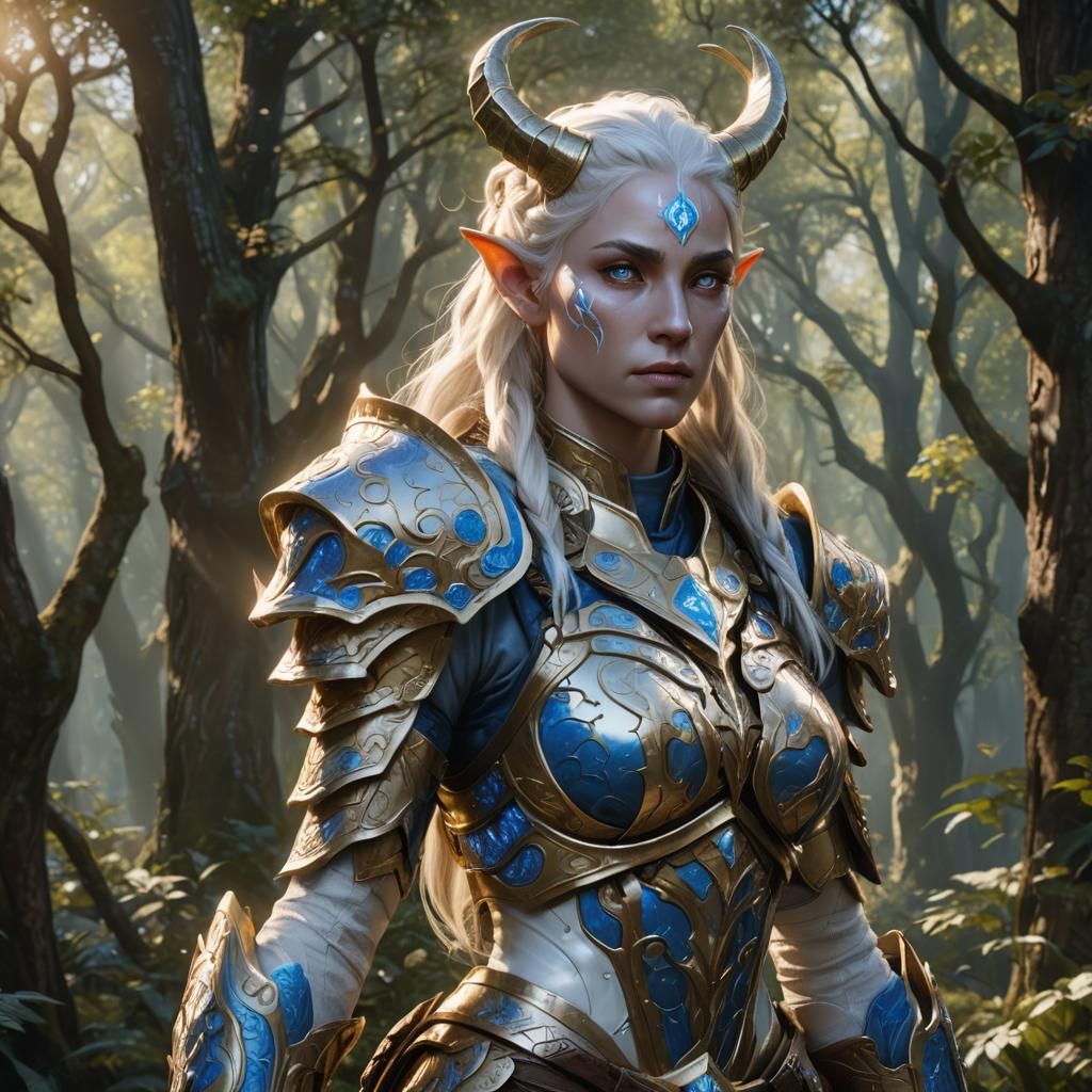 Hyperrealistic Draenei Warrior in Elwynn Forest