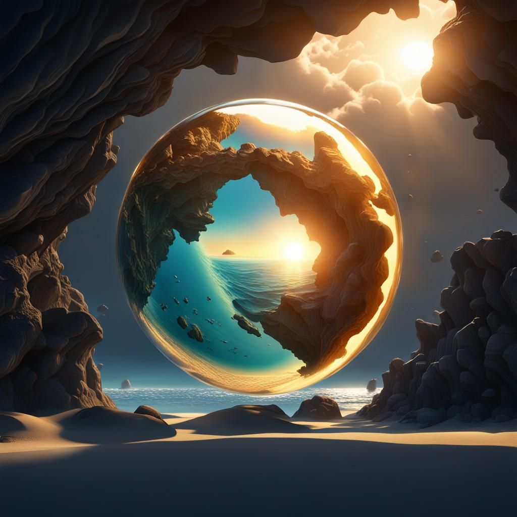 Otherworldly Being Walks on Mirrored Glass Ocean