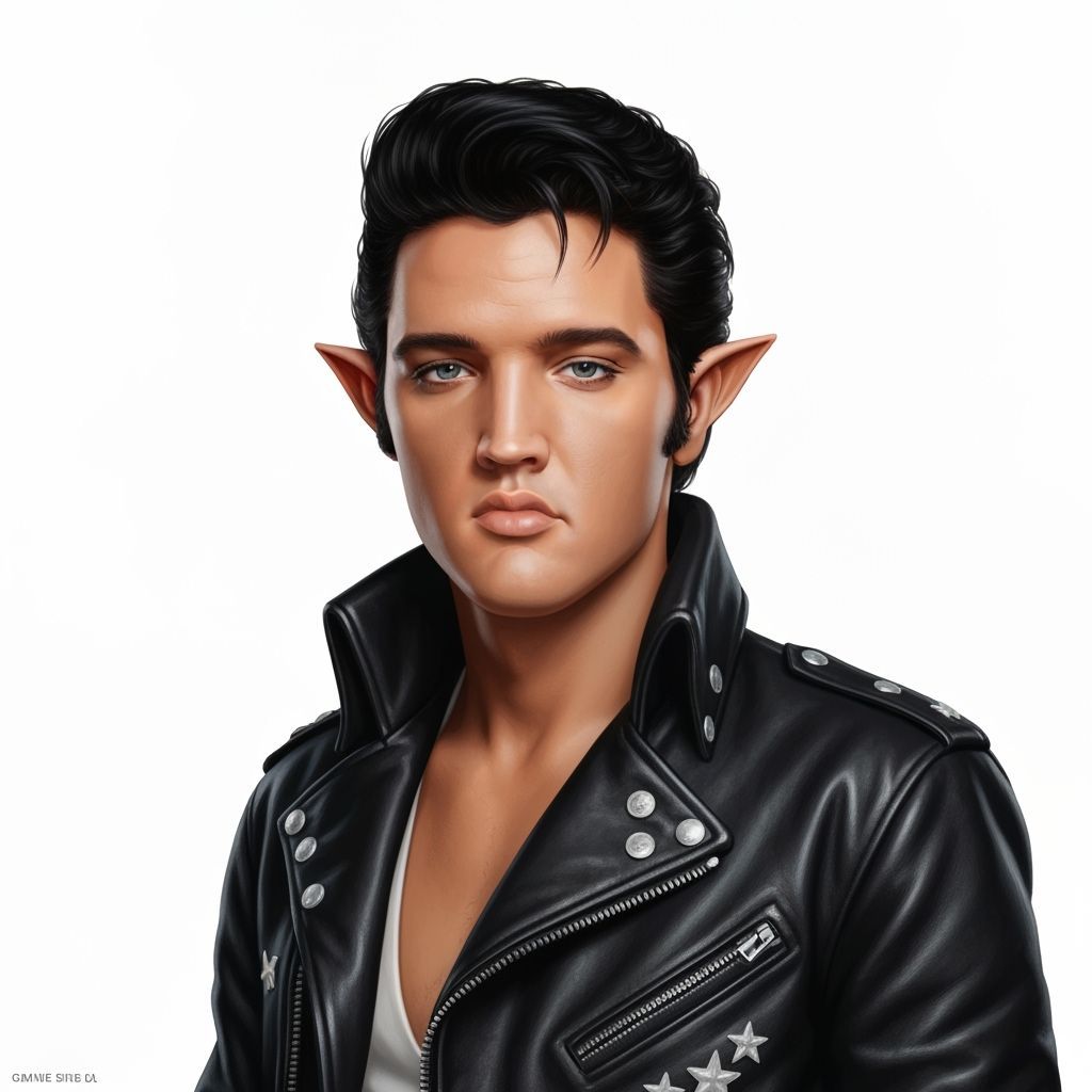 Young Elvis Presley with Elf Ears in Leather Jacket