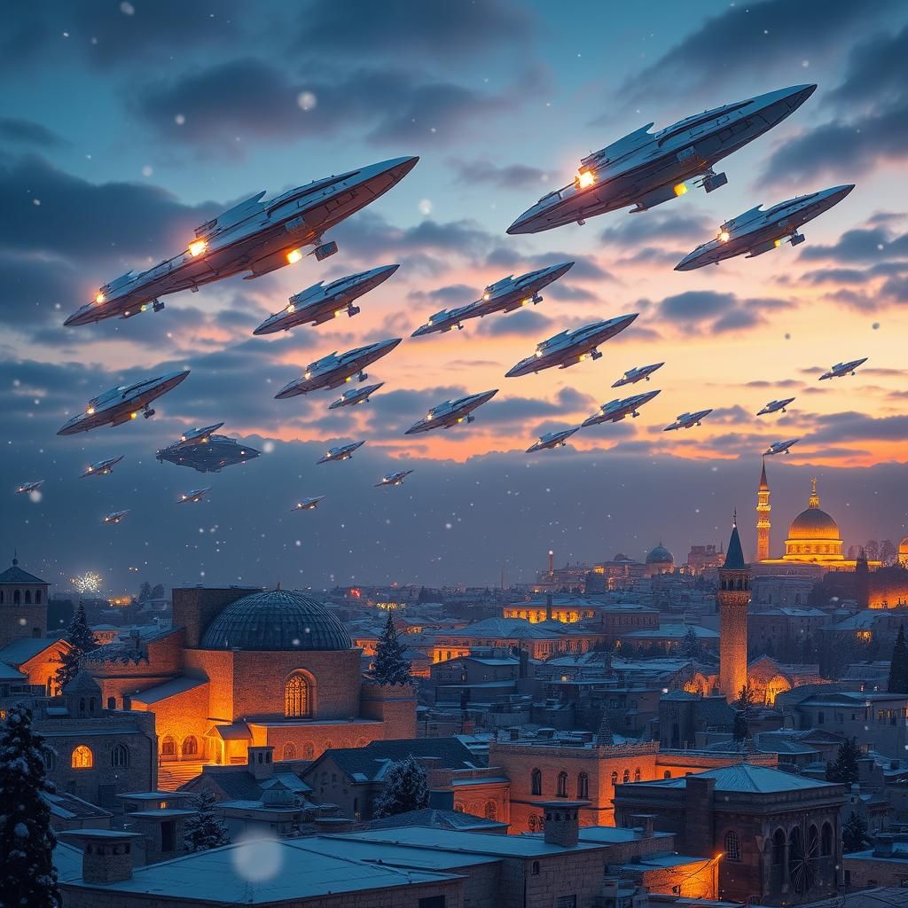 Spaceships Over Jerusalem on Christmas Eve in 8k
