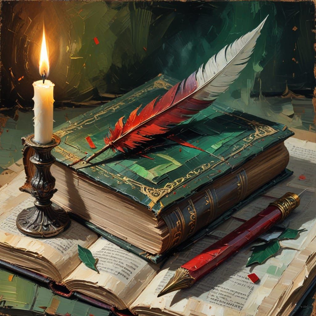 Gothic Impasto Painting of Ancient Book and Candle