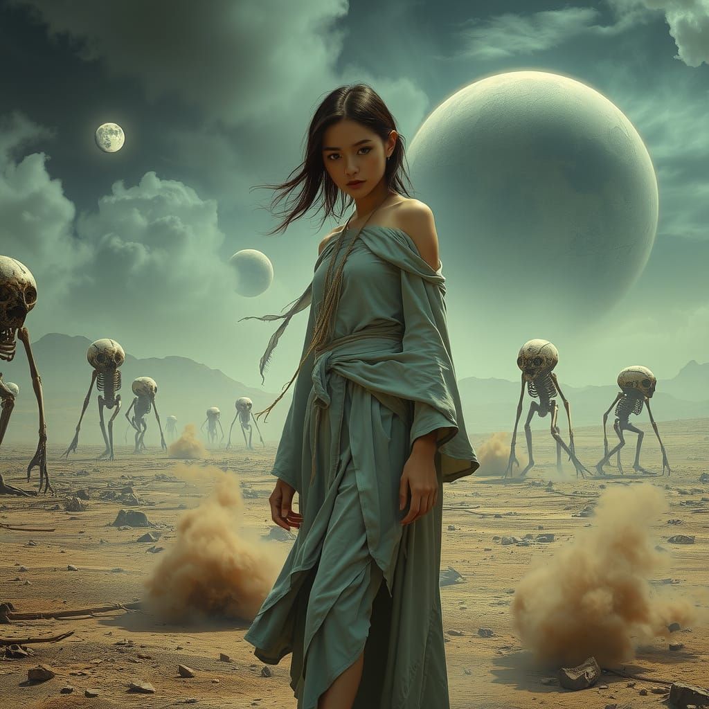 Ethereal Woman in Alien Wasteland: Gothic Fantasy