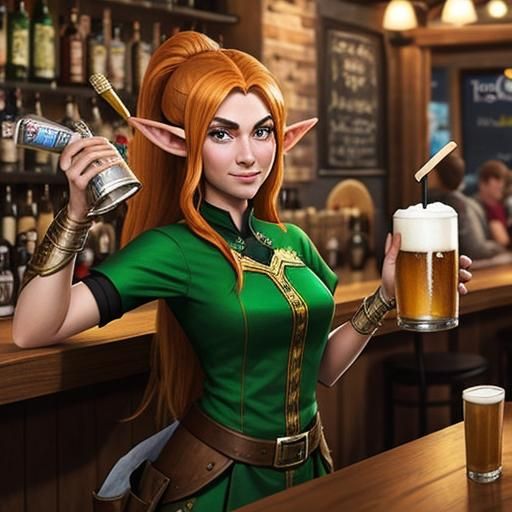 Heroic Elf Bartender Serving Beer