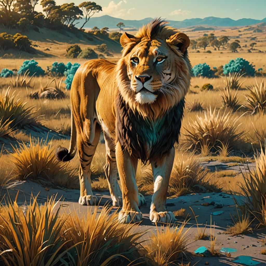 Lion-Tiger Hybrid Creature in Detailed Matte Painting Style