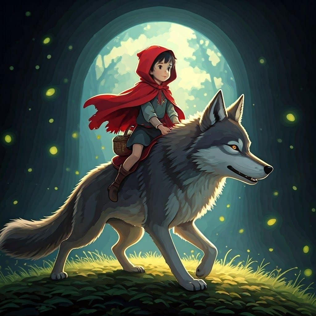 Little Red Riding Hood and Wolf in Anime Style
