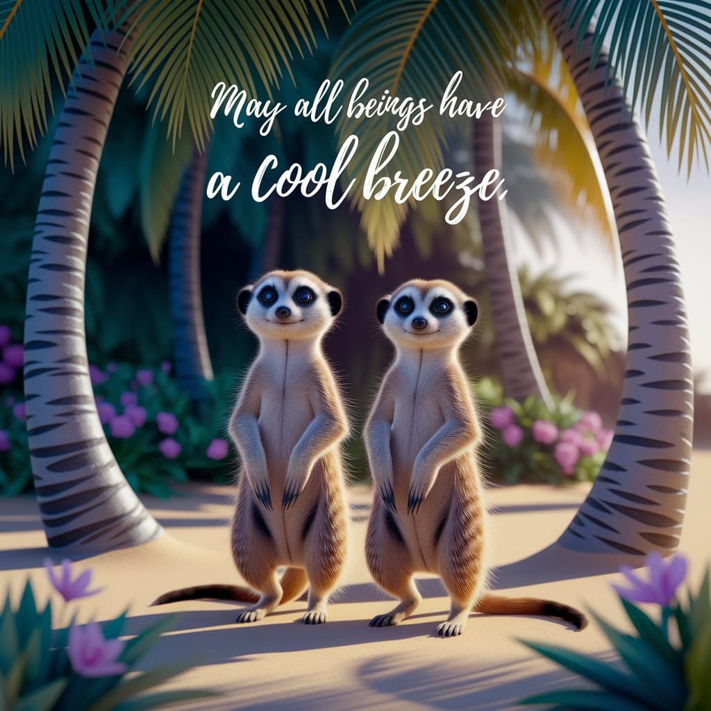 Caption Reads, May all beings have a cool breeze. Two adorab...