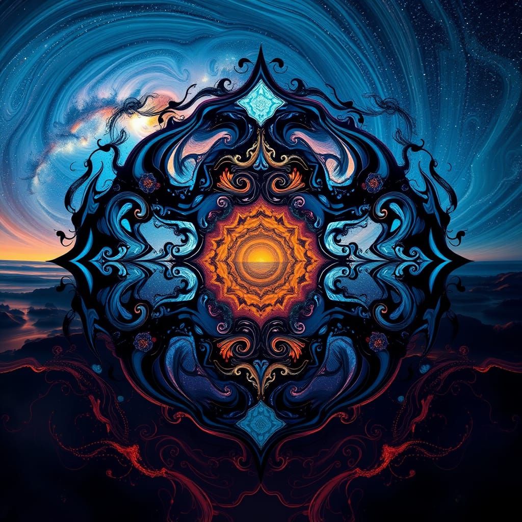 Surrealist Rorschach Pattern in Cosmic Landscape