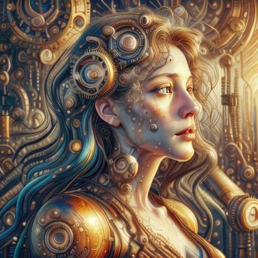 Surreal Portrait of Woman with Clockwork Gears