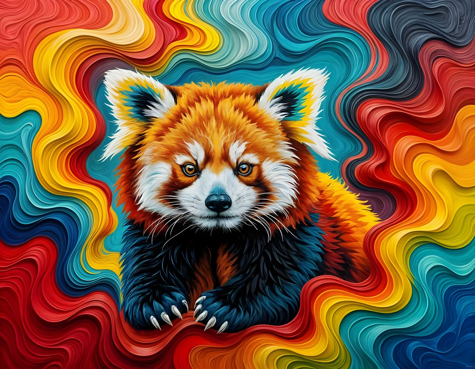 Surreal Red Panda in Thick Textured Paint
