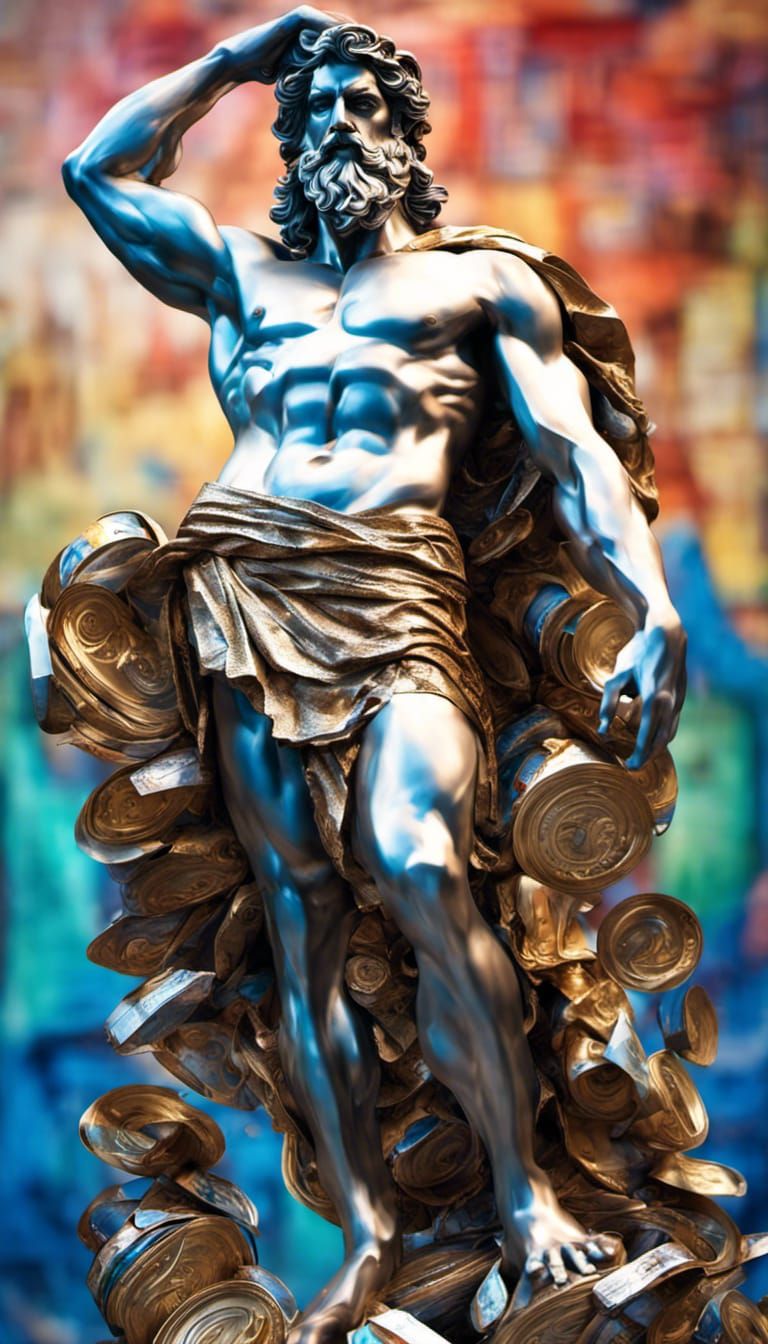 Hyperrealistic Greek God Statue Made of Aluminum Cans