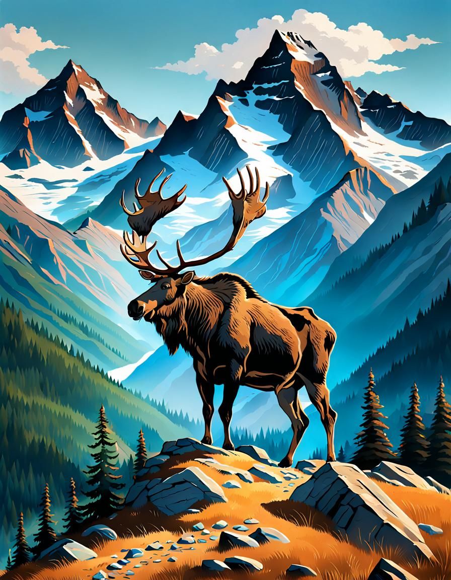 Moose Roams Ancient Peaks: A Timeless Landscape