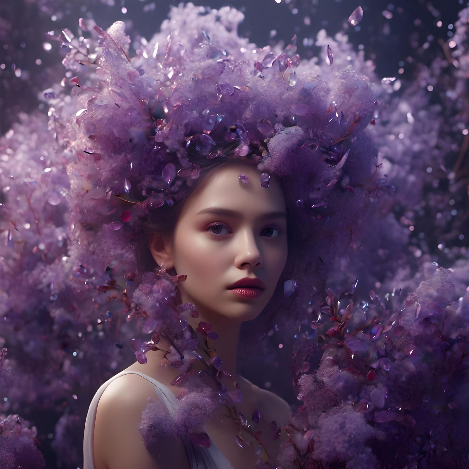 Crystal Lilacs Held by Vampire Woman
