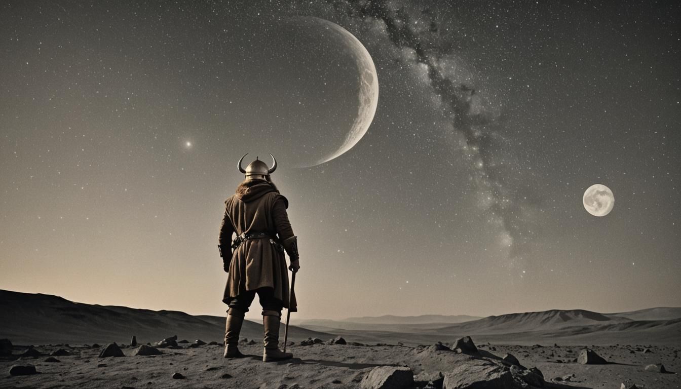 Space Viking on Moon: Golden Age Photograph