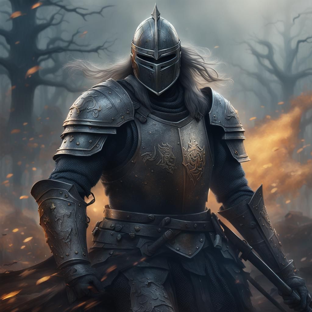 Battle-Weary Knight in Detailed Matte Painting