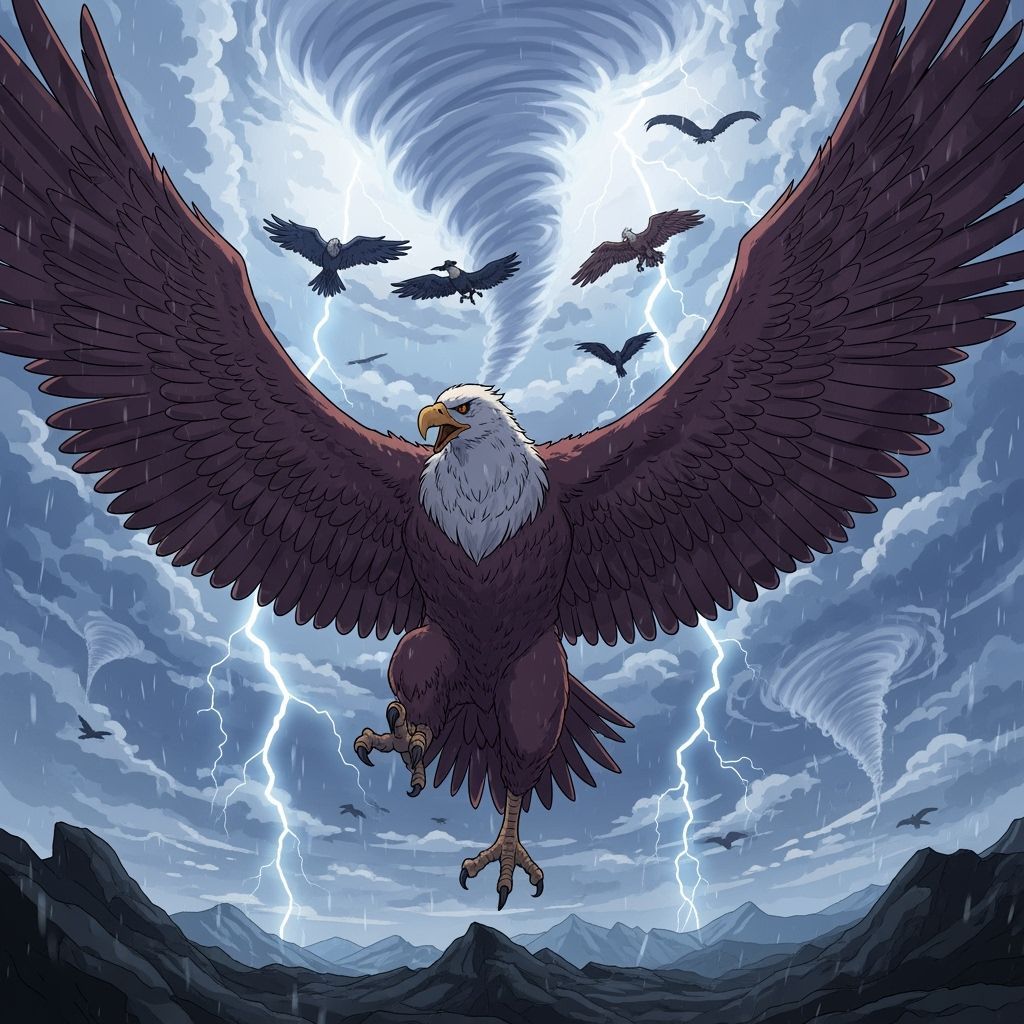 Gigantic Demon Bird Embodies Stormy Skies in Manga Style