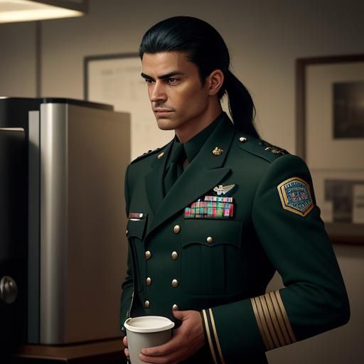 1man, solo, young man, black hair, ponytail hairstyle, ameri...