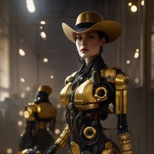 Gold Robot Detective with Biomechanical Gears