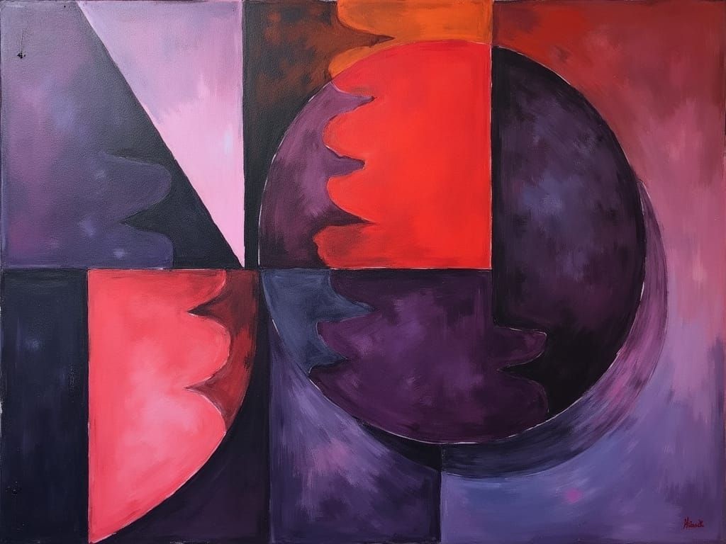 Abstract Cubism Art in Violet, Purple, and Red