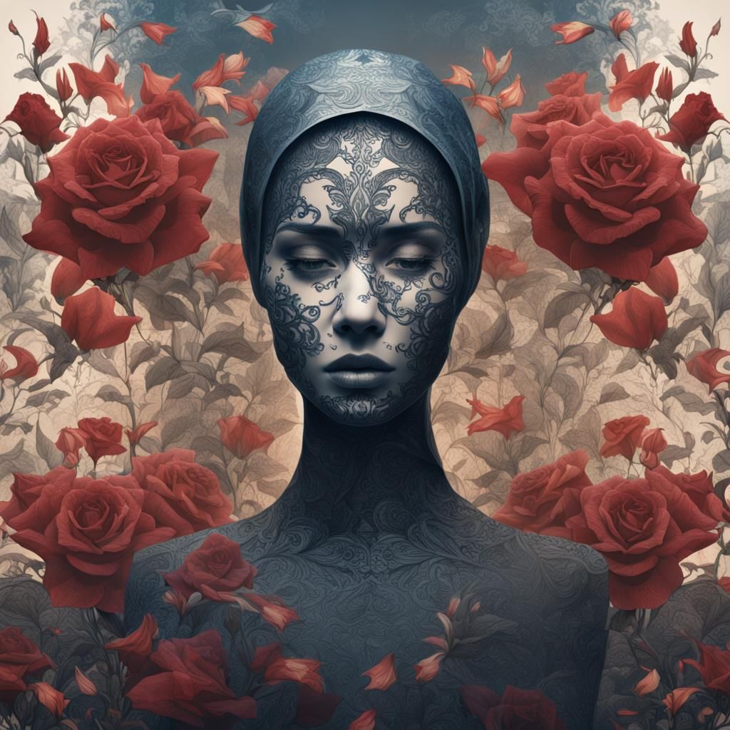 Ethereal Woman Silhouette with Floral Accents