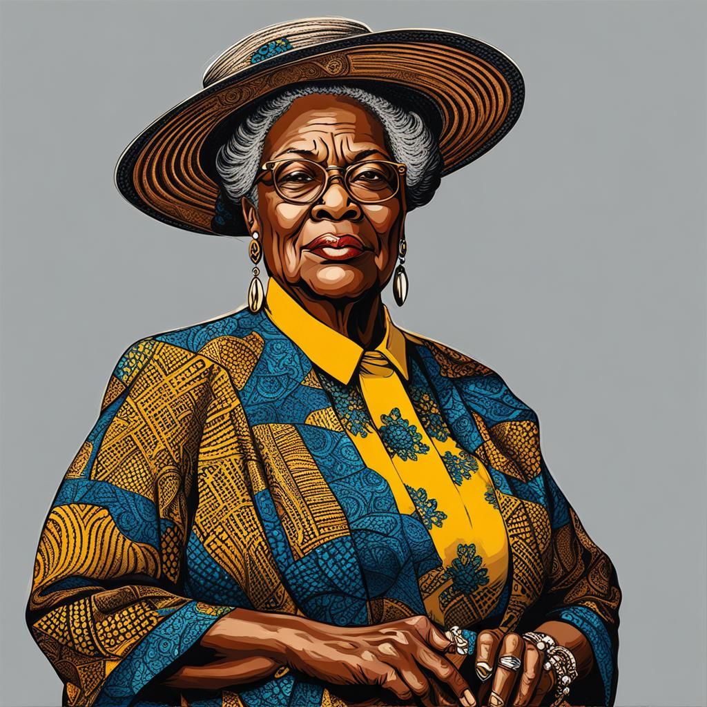 African American Woman Portrait in Textile Art Style