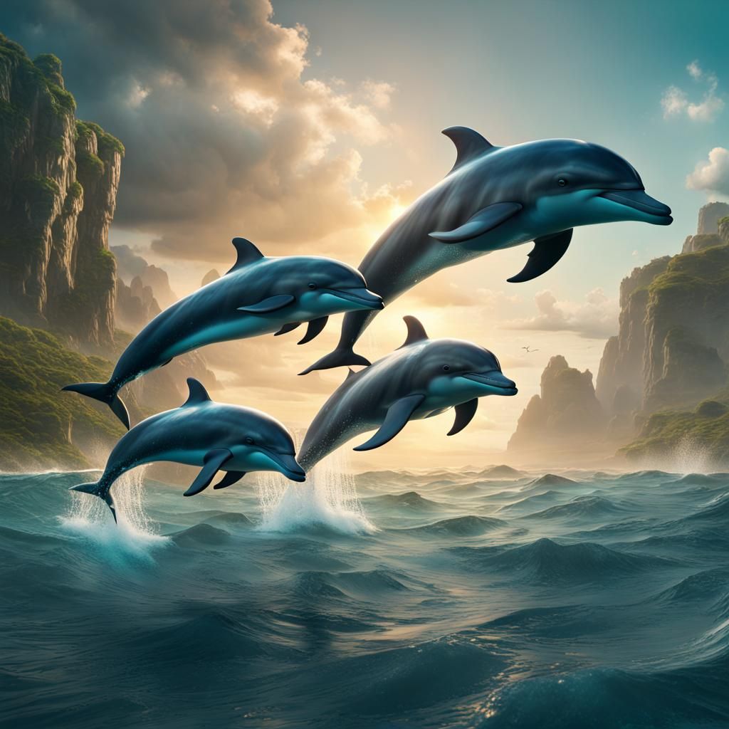 Dolphins Swimming: Detailed Matte Painting