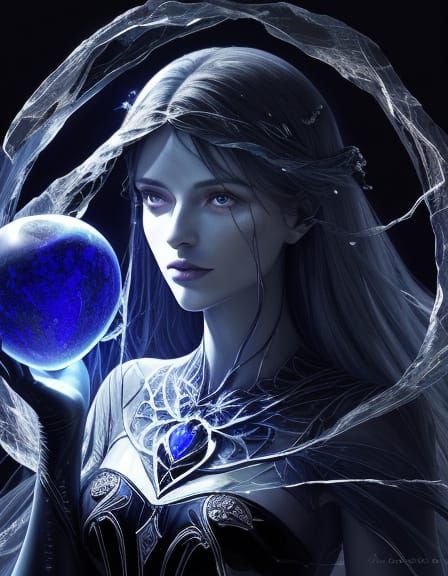 Surreal Lapis Lazuli Heart with Crystal Branches and Marble ...