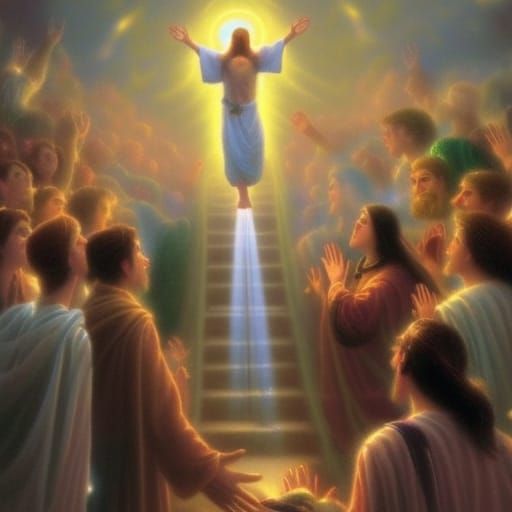 Christ's Ascension: Ethereal Fantasy Scene in Kinkade Style