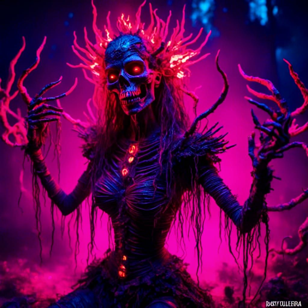 Neon Horror Art with Glowing Effects
