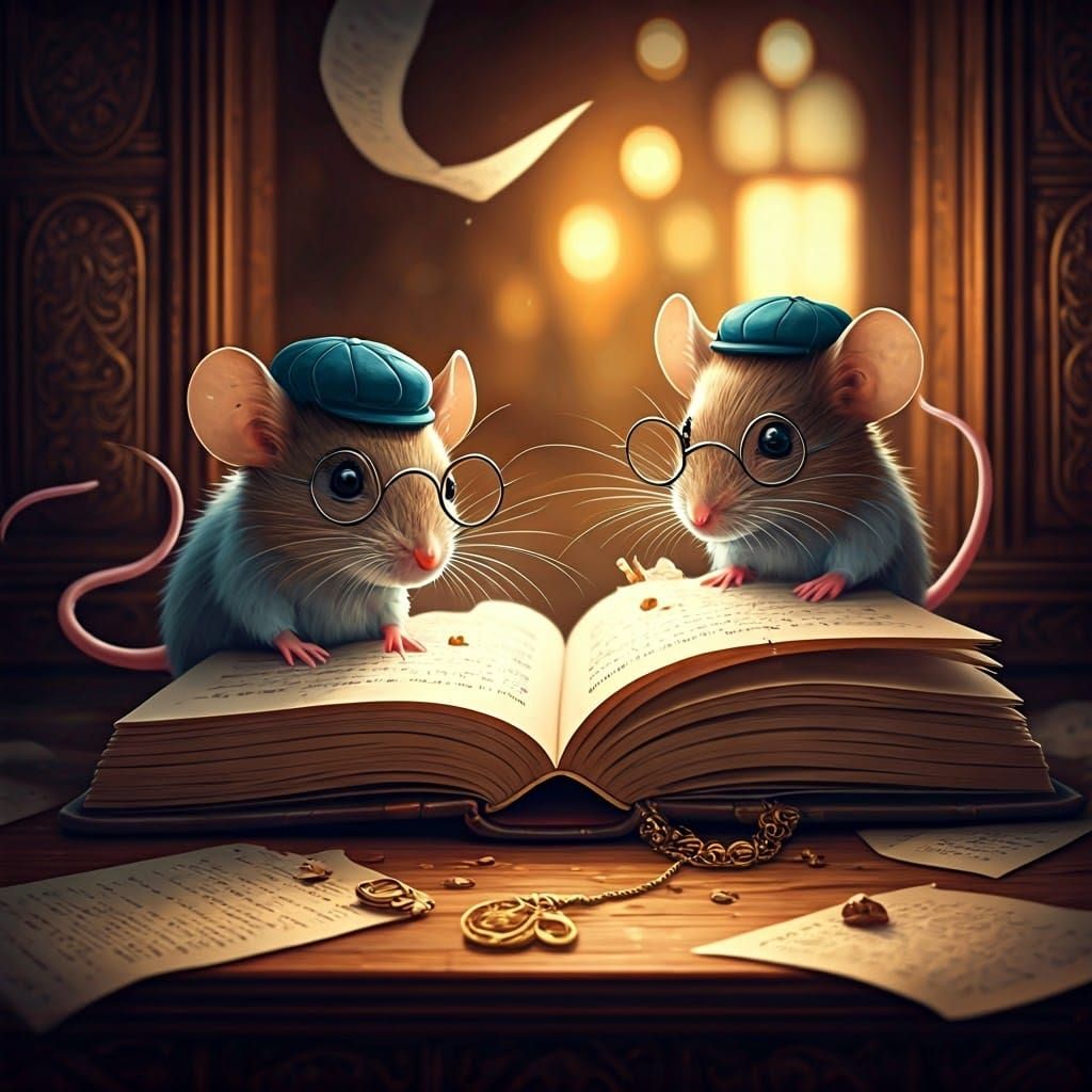 Book Mice in Whimsical Oil Painting Style