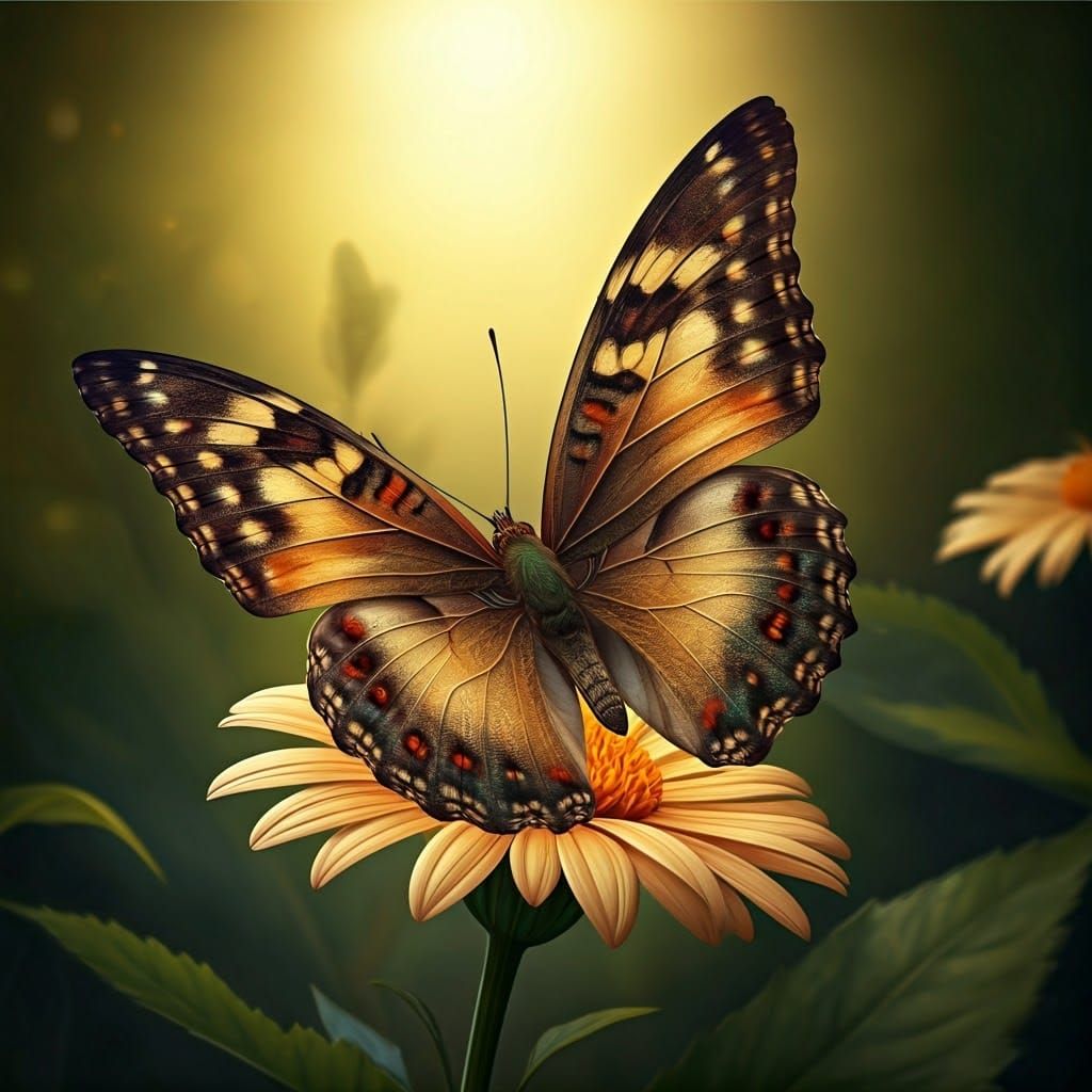 Iridescent Butterfly in Art Nouveau Ink Painting Style