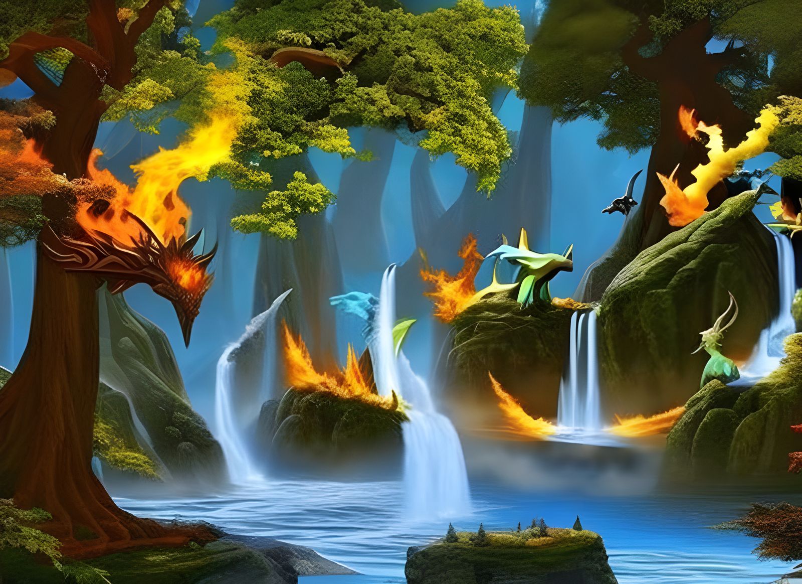 Elemental Dragons in Magical Setting