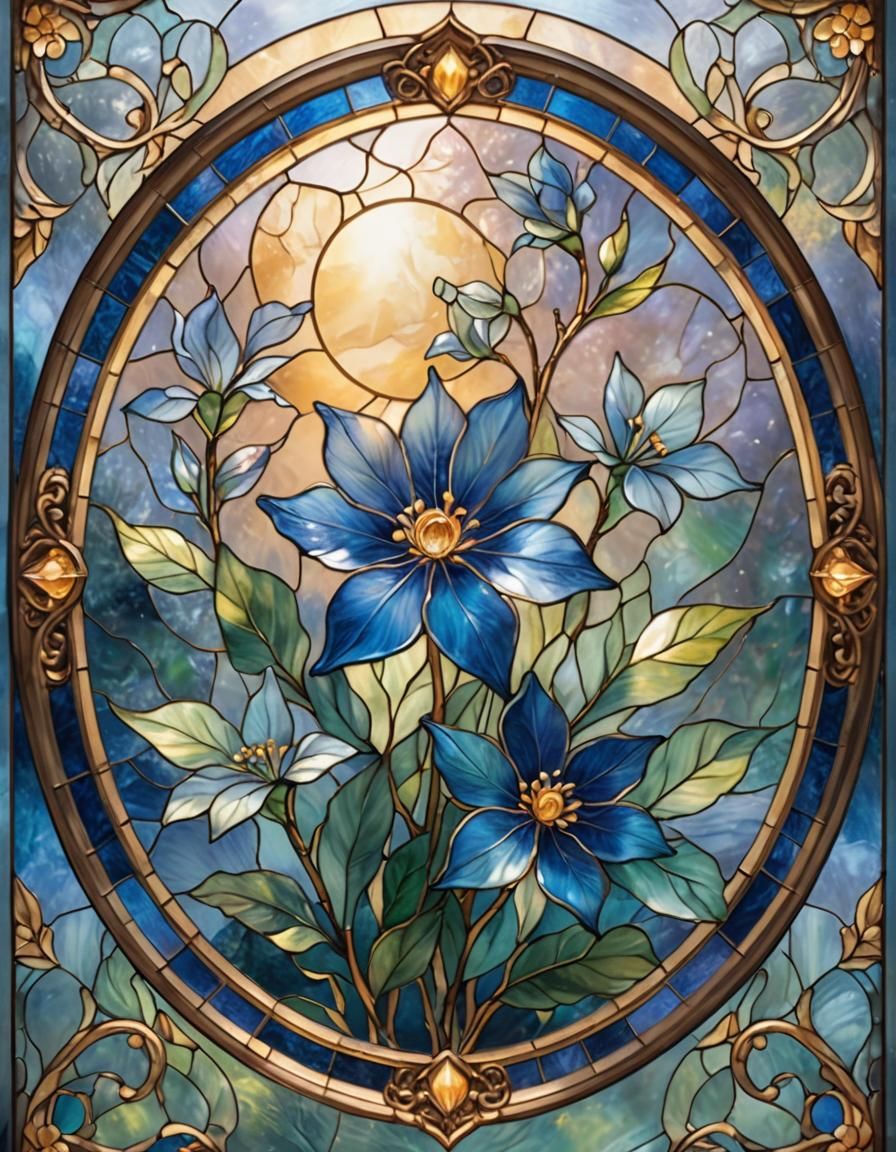 Stained Glass Blue Liverleaf Flower in Dreamy Light