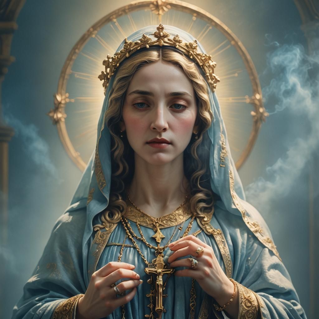 Serene Madonna with Rosary in Baroque Style