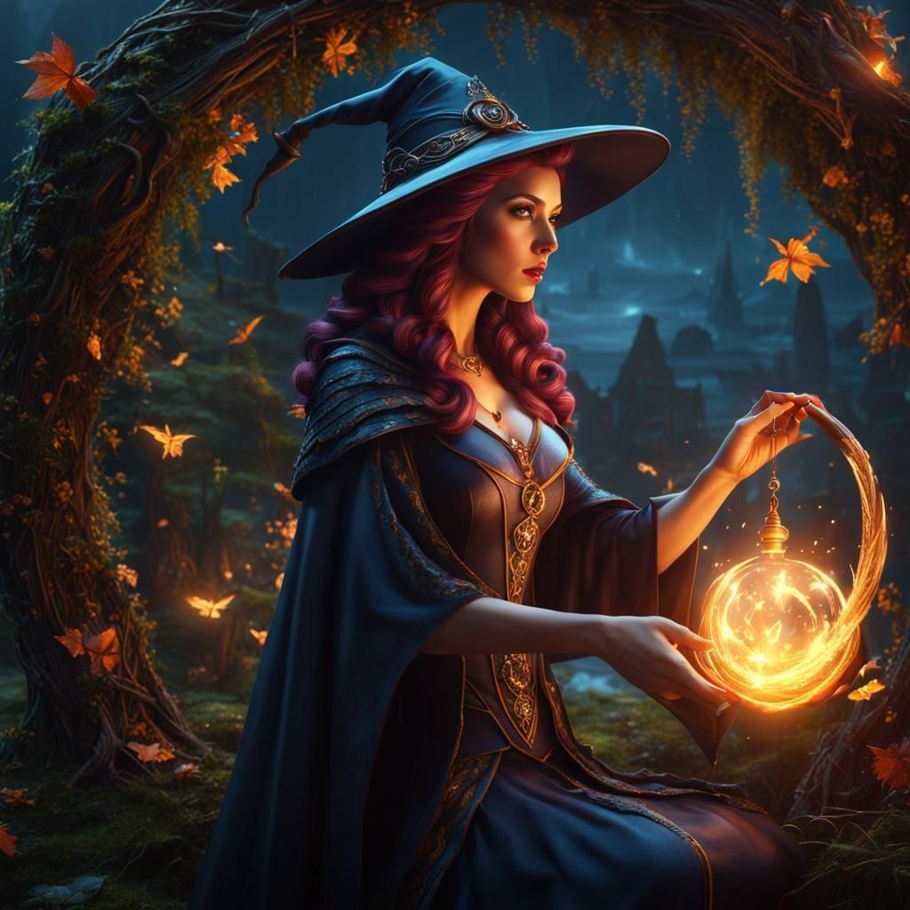 Fantasy Witch Casting Spell to Create World