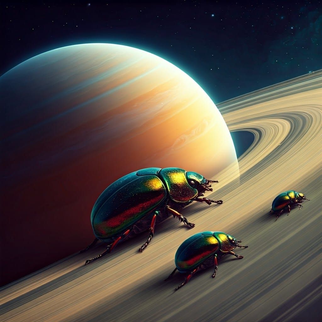 Cosmic Highway: Iridescent Beetles on Saturn's Rings
