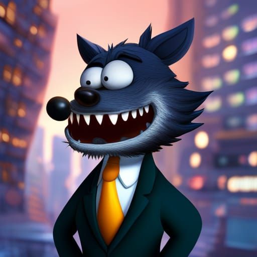 Cartoon Wolf in City, Tex Avery Style