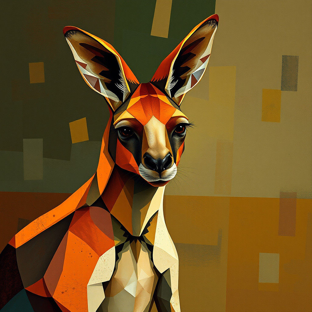Cubist Aboriginal Painting: Kangaroo in Earth Tones