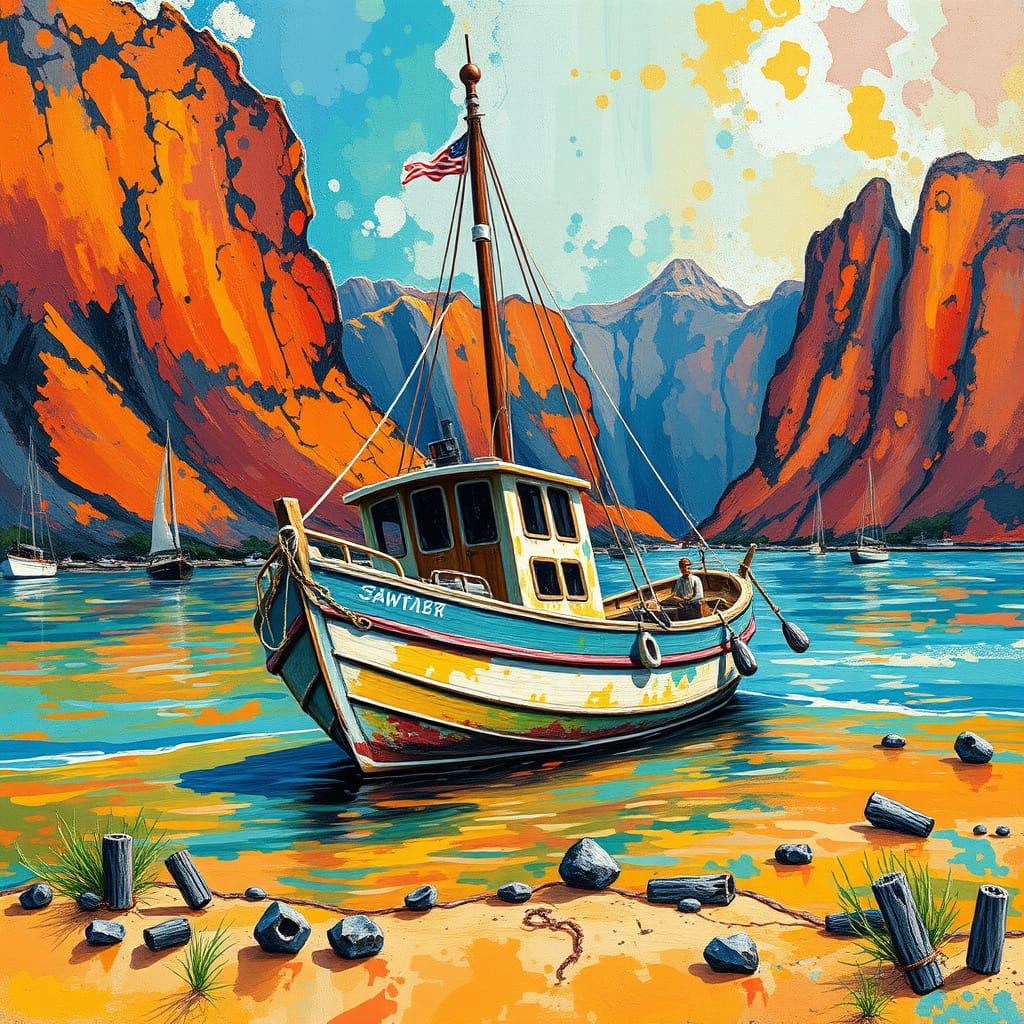 Fishing Boat in Post-Apocalyptic Landscape